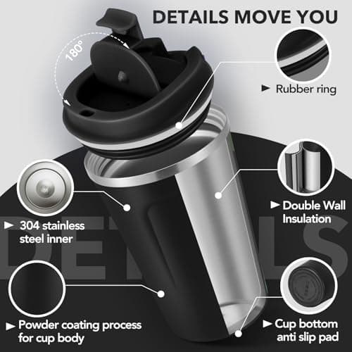 Volhoply 360ml 12oz Double Wall Insulated Vacuum Travel Coffee Mugs with Flip Lid Bulk 2 Pack,Reusable Stainless Steel Leak Proof Coffee Cup,Thermal Tumbler for Cold & Hot Drinks(Assorted,2 Set) — view 4