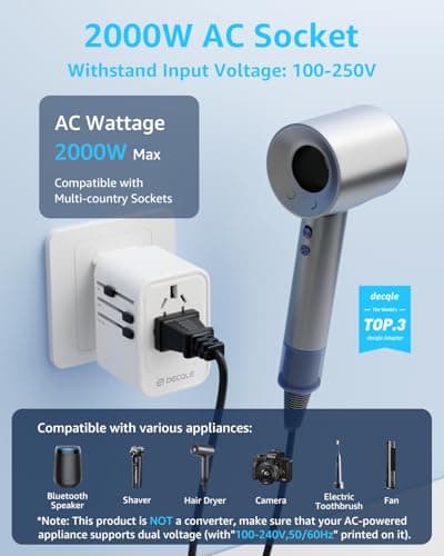 decqle Universal Travel Adapter for International Travel - EU UK US AU JP — view 2