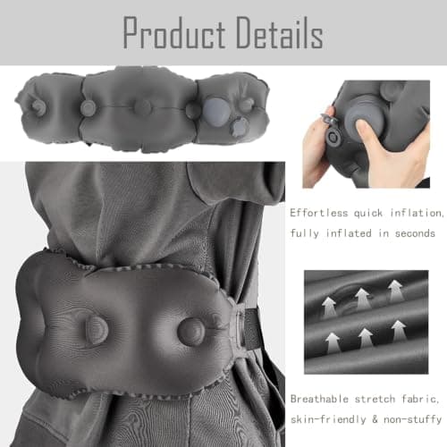 DXPETA Inflatable Car Seat Travel Cushion for Long-Haul Flights and Office Work, Portable Lumbar Support Pillow with Adjustable Air Valve, Two-Piece Grey Set — view 3
