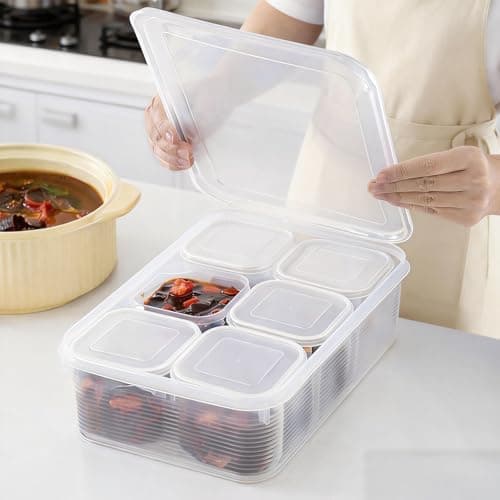 BLUE BAZAAR 7-Pack 6-Compartment Snack Organizers – Leakproof, Reusable & Stackable for Kids, Adults, School, Work, and Travel