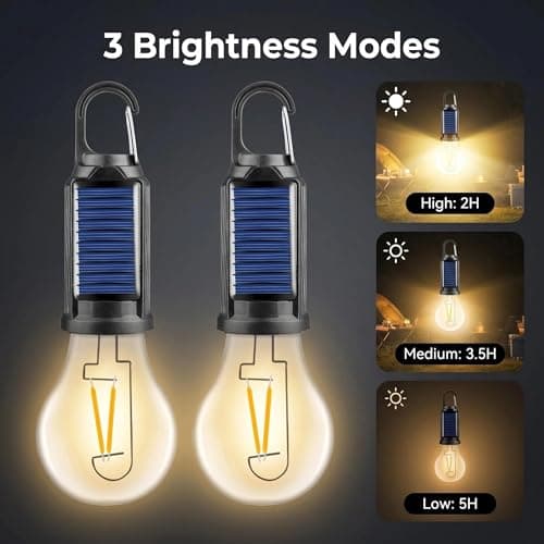 2 Pack Solar and LED Rechargeable Camping Lights with 3 Modes and Clip Hook — view 5