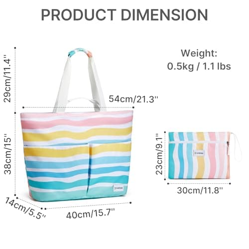 G4Free Foldable Beach Bags for Women, Sandproof Waterproof Beach Tote Bags with Double Handle, Lightweight Compartment Pool Travel, Rainbow Ripples — view 4
