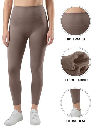 LUXY LINE LIMITED Women's High Waisted Fleece Lined Leggings, Thermal Tummy Control Yoga Pants for Gym, Workout (UK, Numeric, 8, 10, Regular, Regular, Beige) — view 5