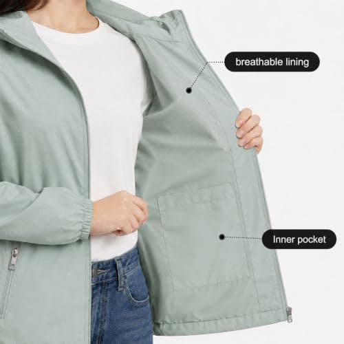 GDOKKNY Women Waterproof Rain Jacket, Lightweight Packable Hooded Raincoat with Storage Pouch, Windproof Rain Coat for Cycling Hiking Commuting Travel — view 4