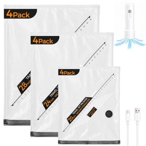 Travel Vacuum Bags with Pump, 12 Pack Fast Compression Packing Seal Bags