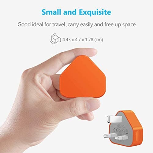 AMO® Charger Plug, UK 3 Pin Plug Charger, Adapter Compatible with Samsung Galaxy Compatible with iOSiPhone iOSiPad Sony Tab HTC Windows Phone Tablet Laptop and Many more (Orange) — view 4