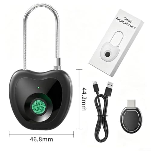 Biometric Fingerprint Lock Featuring Extended Steel Wire Shackle For Secure Luggage Storage Type C Charging Port Supports Twenty Entries Black Finish(White) — view 4