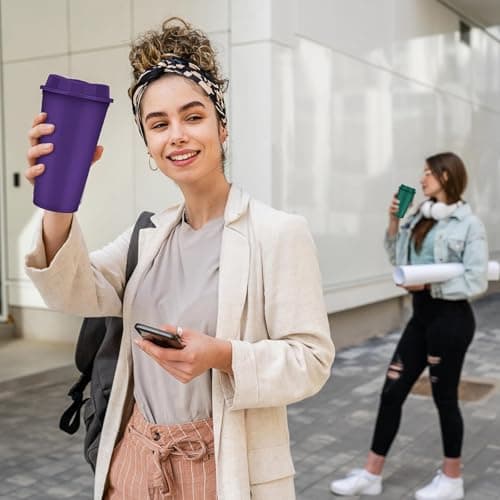 24 Pack 470ml Reusable Plastic Coffee Cups with Lids, 12 Colours, Leakproof — view 6