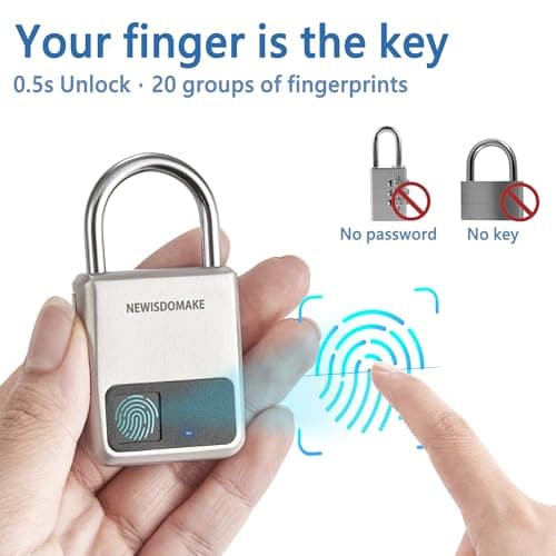 Fingerprint Padlock, Smart Padlock with USB Charging Support, Fingerprint Lock, Biometric Lock Suitable for Luggage, Bookcase, Suitcase, Backpack, Bike, School Locker, Gym Locker Lock(Gold) — view 2