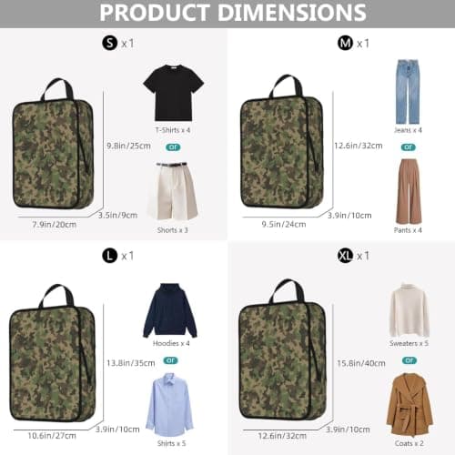 Green camo Print 4 Set Compression Packing Cubes for Suitcases,Expandable Storage Bags Organizers — view 3