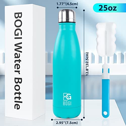 BOGI 2 Pack Insulated Water Bottle,750ml Stainless Steel Water Bottle-Leakproof Metal Water Bottle Keep Drink Hot & Cold Water Bottle Sports Water Bottle for Girls Kids with Cleaning Brush(Mint+Dblue) — view 2