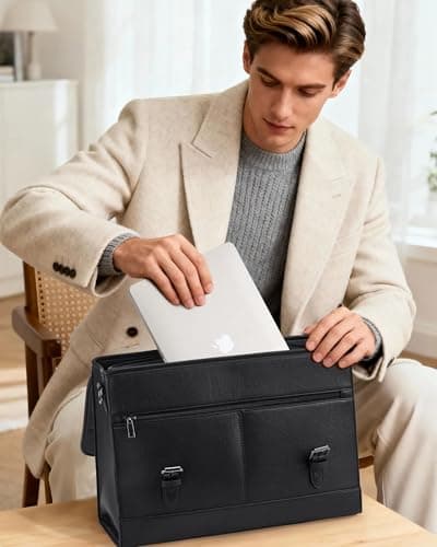 LOVEVOOK Messenger Bag Laptop Bag, 15.6 Inch Leather Vintage Briefcase for Men, Classic Shoulder Satchel Bag with Buckle Closure for Work Office Business College — view 2