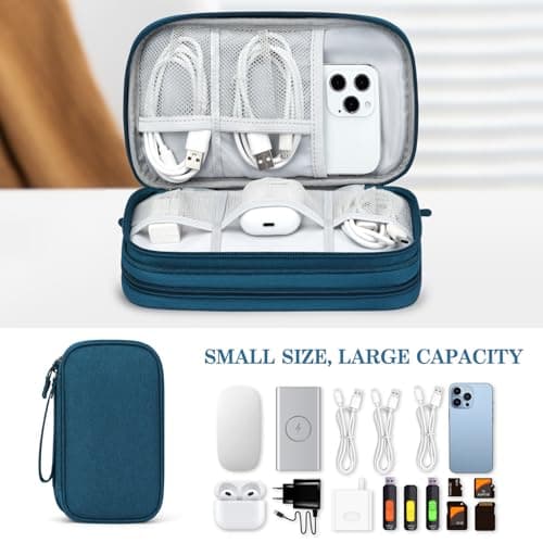 FYY Travel Cable Organiser, Electronics Accessories Bag, Waterproof Tech Storage Pouch, 2-Layer Universal Carry Case for Charger, Power Bank, USB Drive M-Dark Green — view 6
