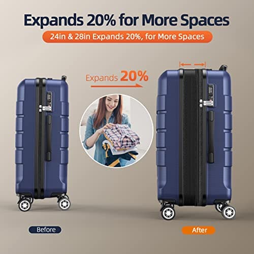 SHOWKOO Luggage Set 5 Piece Hardshell PC+ABS Expandable Suitcase, Blue — view 6