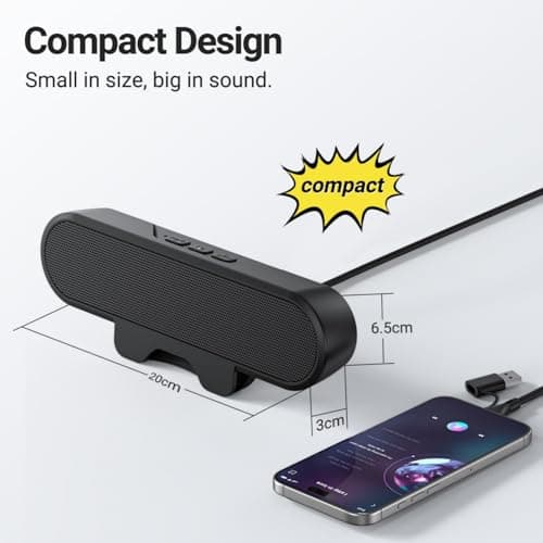 Inwa PC Speaker, USB Monitor Speaker with Clip-On, 10 W with HD Stereo Sound, for PC Monitor, Laptop, Mobile Phone, Desktop, Outdoor, Plug and Play (Black) — view 2
