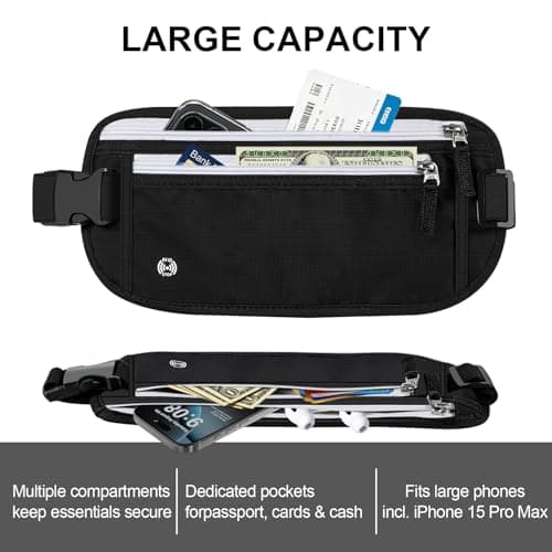 HEGCOIIE RFID Blocking Travel Money Belt, Hidden Passport Waist Pouch — view 5