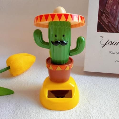 Car Dash Decorations - Solar Interactive Toys | Dancing Cactus Dashboard Figures Car Decor - for Kids Adults Driver RV Truck Sedan Auto Birthday Christmas Road Trip Travel — view 2