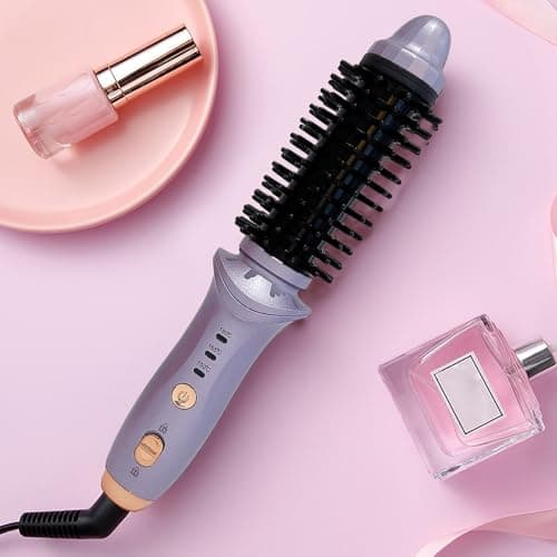USB Rechargeable Mini Thermal Curling Brush Cordless Heated Round Styling Tool for Short Hair Travel Volume Creation Straight and Curly Hair Design for Men and Women (Purple, One Size) — view 2