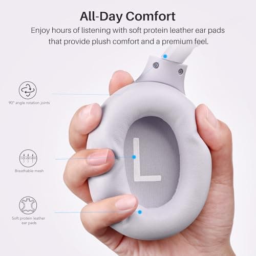 TOZO HT3 Bluetooth Headphones, Active Noise Cancelling with 5-Mic AI Chat, Wireless Over Ear Bluetooth, Hi-Res Audio, 90H Playtime, Transparency Mode, Dual Bluetooth Connection, 32 EQ Modes(Purple) — view 3