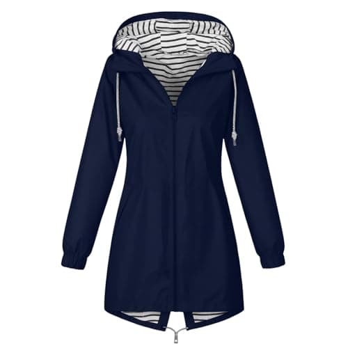 Women's Rain Jacket Lightweight Hooded Long Rain Coat Full Zipper Waterproof Jacket Ladies Packable Functional Jacket Windbreaker Breathable Active Outdoor Coats — view 4