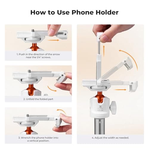 K&F CONCEPT Selfie Stick, 62"/158cm White Phone Tripod — view 4