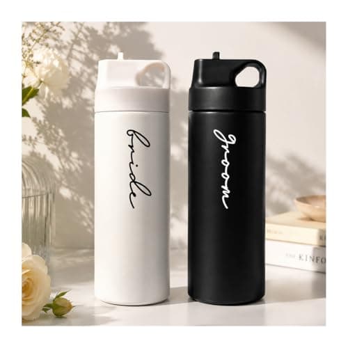 GroomBrideGifts Bride and Groom Travel Cups – 16.2oz Insulated Stainless Steel Water Bottles for Wedding, Bride to Be and Groom to Be Gifts for Couples