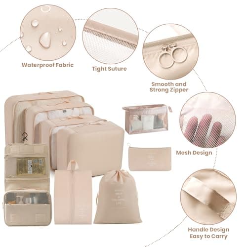 BAOWUABJ 9 PCS Packing Cubes for Suitcases, Packing Cubes Organiser Beige — view 4