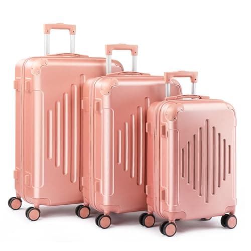 HOBBYZOO Suitcase Sets 3 Piece, Hardside ABS Luggage, Rose Gold