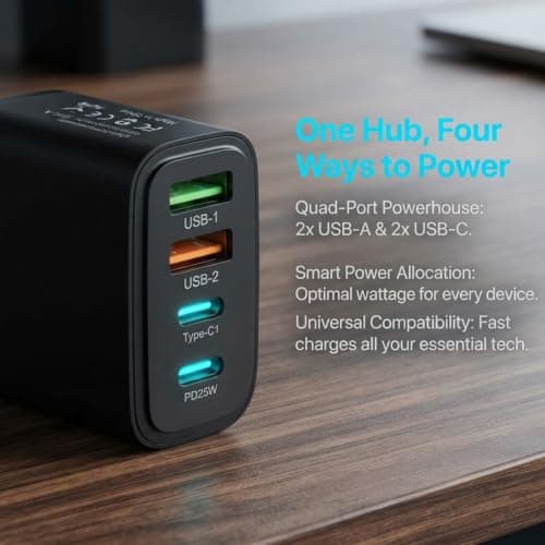 Hyleon European USB Charger Plug, Fast Charge Adapter with Type C and USB A — view 5