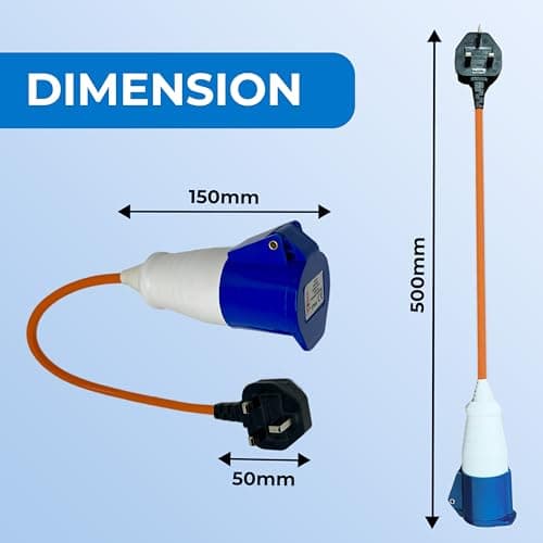 Double Dragon UK caravan mains hook-up adapter – 230V UK 3-pin plug to 16A CEE socket | 13A fused | IP44 splashproof | 50cm hi-vis red fly lead | for campervan, motorhome, RV, boat, generator — view 2