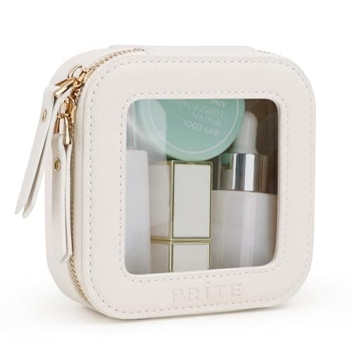 Prite Clear Makeup Bag Cosmetic Case Travel Toiletry Bag, Beige, Mini