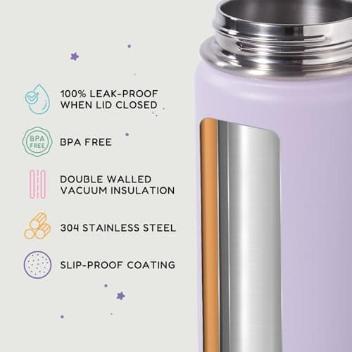 Fijinhom Kids Water Bottle for School, 360ml/12oz, Toddler Water Bottles with Straws, Stainless Steel Vacuum Insulated Water Bottles for Boys&Girls, Leak-Proof, BPA-Free,Purple — view 3