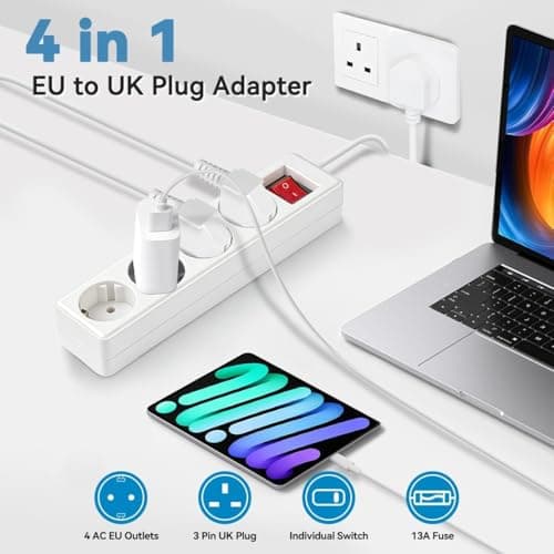 European to UK Plug Adapter,SHUOMAO 4 Way 2 Pin EU to 3 Pin UK Adapter — view 2