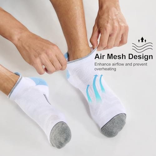 FITRELL 6 Pairs Mens Ankle Socks Breathable with Arch Support Womens Cushioned Trainer Socks Running Socks Hiking Walking, White Sky Blue, Shoe Size 5-8 — view 3