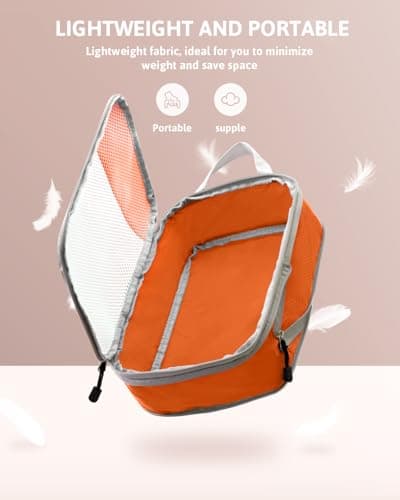 Meowoo 7 Set Compression Packing Cubes for Travel, Durable Ripstop Mesh Suitcase Organizer with Shoe Bag, Ultralight & Expandable Space Saver Travel Cubes, Orange, 7 PCS — view 6