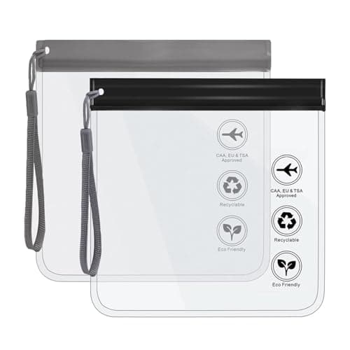 2 Pack TSA Approved Clear Toiletry Bags 20x20cm - Leakproof Zipper Cosmetic Pouch, Portable Handheld Travel Organizer for Airport Liquids, Essentials (Men & Women, UK Airline Compliant)