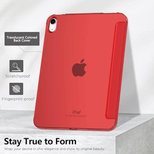 SU for iPad (A16) 11th Generation 11 Inch 2025/ iPad 10th Generation 10.9 Inch 2022, Slim Stand Hard PC Translucent Back Shell Smart Cover, Support Touch ID, Auto Wake/Sleep (Red) — view 3
