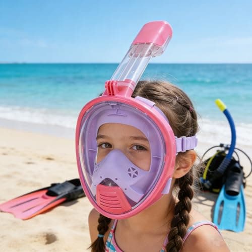 Snorkel Mask for Kids,Full Face Diving Mask Anti-Fog, Anti-Leak 180°view Design, Snorkeling Mask Set for Kids Girls Boys- Sports Camera Compatible(PinkPurple XS) — view 2