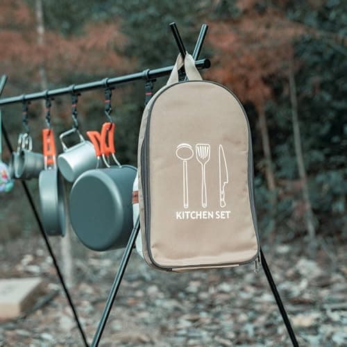 Fonowx Outdoor Kitchen Storage Utensil Organizer Bag Case Carrier with Padded Tool Protection and Multi Section Layout Suitable for Camping Hiking Travel, Beige — view 4