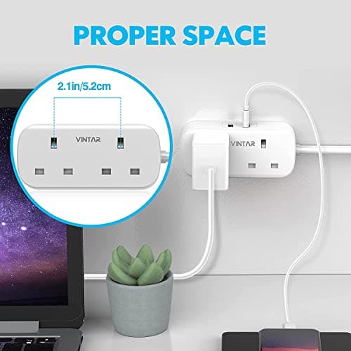 VINTAR Double Plug Adapter UK with 2 USB, 2 Way Plug Extension Sockets — view 3