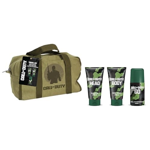 Call of Duty Men's Travel Set with Military-Style Wash Bag, 100ml Body Wash, 100ml Shampoo, 50ml Roll-On Deodorant, Gaming Gift Set