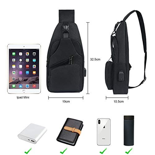 flintronic Sling Bag, Chest Bag with USB Charging Port, Men Women Lightweight Crossbody For Hiking,Cycling, Traveling (Include 1*USB Cable) — view 2
