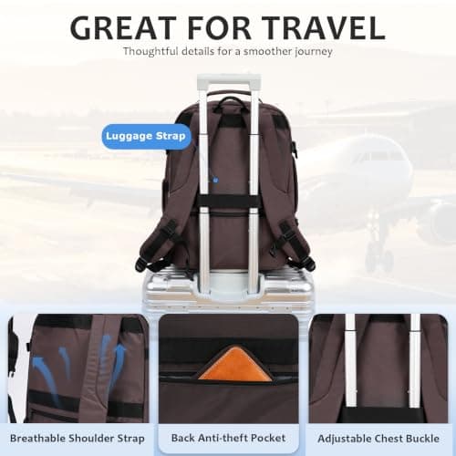 VANKEAN 40L Laptop Backpack Women Laptop Bag BEIGE/COFFEE — view 3