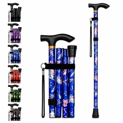 ZallyX Foldable Walking Sticks for Men & Women, 85–95cm Adjustable Ladies Walking Stick, Mobility aids, Collapsible walking stick For Elderly Adults (Blue Flower)