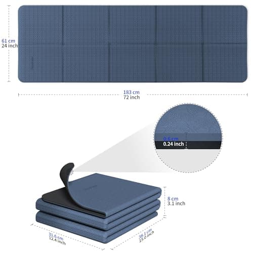 Foldable Yoga Mat for Travel, Non-Slip Exercise Pilates Fitness Mat, Blue — view 3