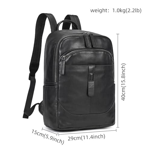 LUUFAN Genuine Leather Shoulder Bag for Men, Casual Backpack Multi Pockets Daypack 15.6 Inch Laptop Bag for Travel Business Outdoor, Black — view 5