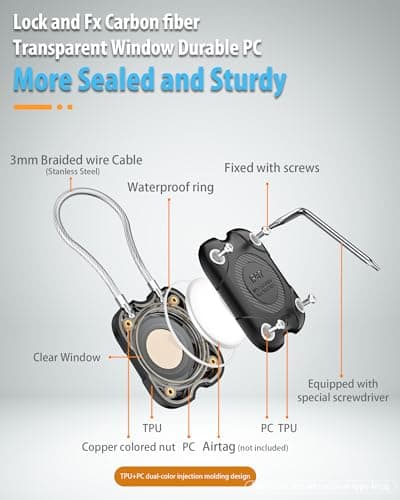 DEERLET for Airtag (1st & 2nd Gen) Holder with Wire Cable, Secure Lock AirTag Keyring,IPX7 Waterproof,360°Hard Protective Air Tag Case Holder for Apple Air Tag for Key Chain,Key Ring,Car,Luggage — view 3