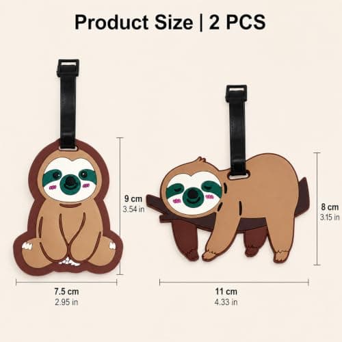 2Pcs Cute Sloth Silicone Luggage Tags with Waterproof Name Label — view 2