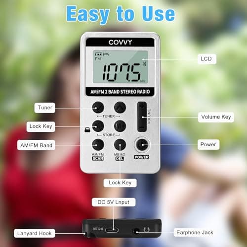 AM FM Pocket Radio HanRongDa Portable Digital Tuning AM/FM Mini Stereo Radio Player with Rechargeable Battery and Earphone for Outdoor Walk (Silver) — view 3