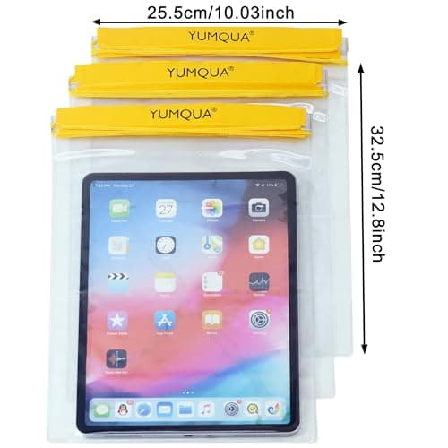 YUMQUA Clear Waterproof Bags Large Size 3 Pack Set, Watertight Pouch Holder for Document Map Camera Mobile Phone Tablet, fits Kayaking Boating Hiking Beach Water Sports, Yellow — view 5